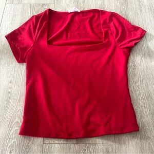 Red Short Sleeve Square Neck Top
